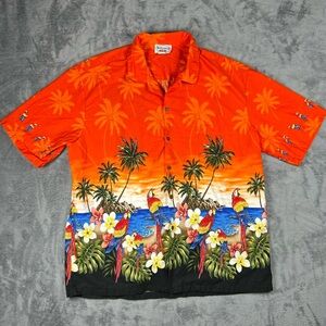 Pacific Legend Apparel Shirt Men's 2XL Orange Hawaiian Button Up Made in Hawaii